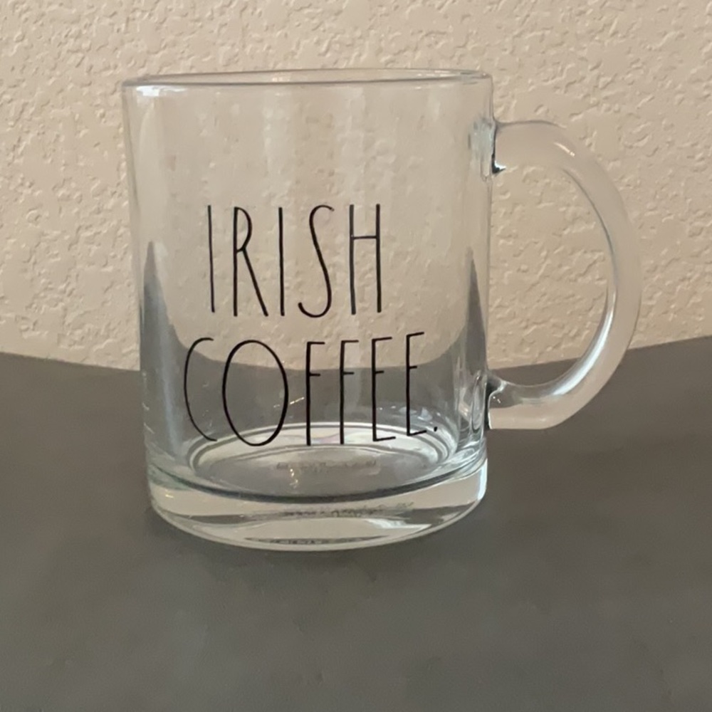 Rae Dunn Clear Glass “Irish Coffee” Mug EUC